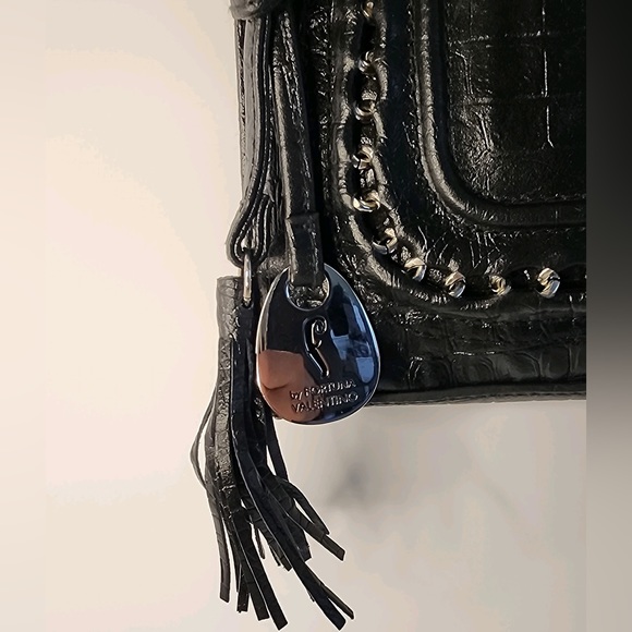 Fortuna Valentino Genuine Croc Embossed Leather Shoulder Bag Purse w/Chain NWOT - Picture 8 of 13